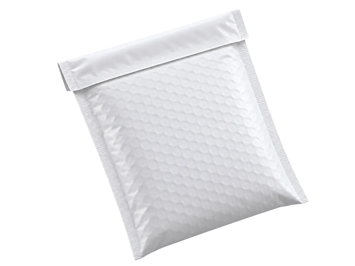 Plain white bubble mailer with no branding, labels or product details.