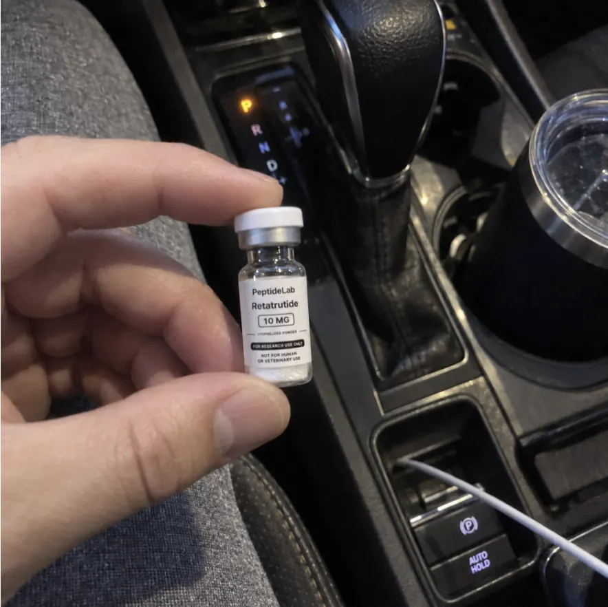 Charles G.'s PeptideLab order showing a Retatrutide 10 mg research vial